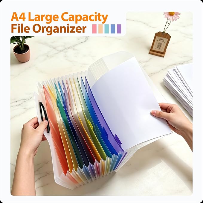 4 Pack File Folder Set | 2pcs A4 Expanding Organizer with Handle, 2pcs A6 Accordion File Organizer, Portable Filing Set Office, Receipts & Home Store