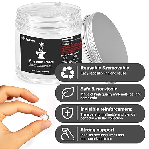 12 oz Exhibits Fixing Gel for Museum, Removable Clear Museum Paste Putty Wax, Reusable & No Residue, Fixed Collection Artifacts and Decorations to Prevent Vibration, Falling