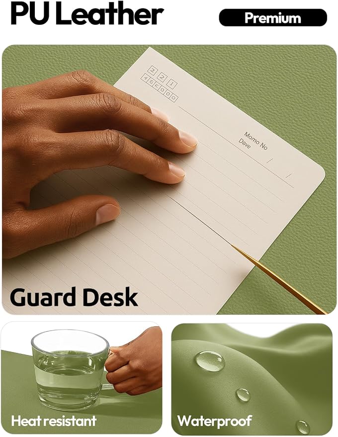 YSAGi Leather Desk Protector, Office Mat, Large Mouse Mat, Non-Slip PU Leather Blotter, Laptop Desk Mat, Waterproof Writing Pad for Office and Home(Green, 40" x 24")