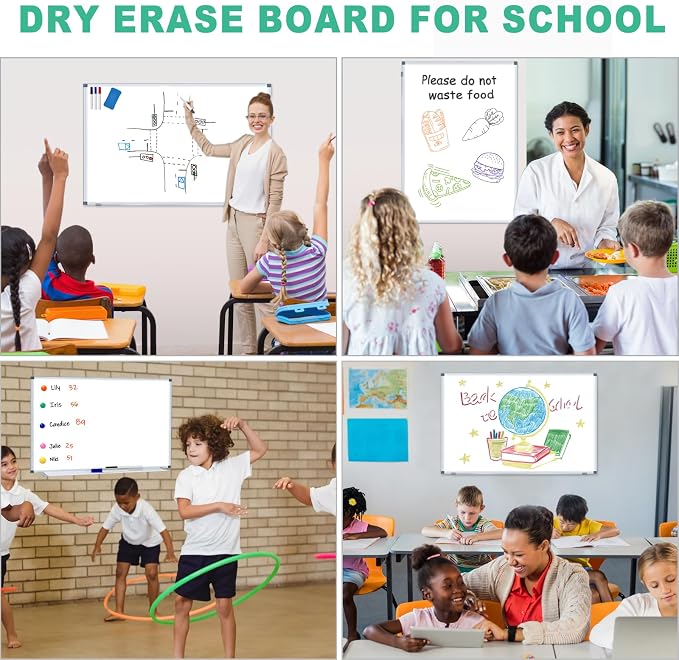 4' x 3' Whiteboard Dry Erase White Board for Wall 48x36 (2pcs) Magnetic Boards for Office Classroom & Home, Small Wall Whiteboard Including 6 Markers, 20 Magnets, 2 Erasers