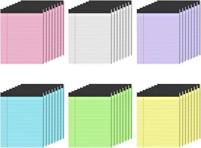 48 Pack Colored Legal Pads, Yellow Legal Pads 8.5 x 11 Note Pads Wide Ruled | Wide Ruled, Notepads 8.5x11 with Sturdy Back, Perforated Writing Paper Pads, Colored Lined Pads for Office, School, Home
