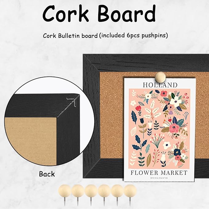 Small Cork Board Bulletin Board,Strip Enamel Pin Board,5.5” x16.5“,Black | Bulletin Board for Wall, Pin Board Cork Board for Brooch Pin Storage Display,for Home/Cafe/Bar/School