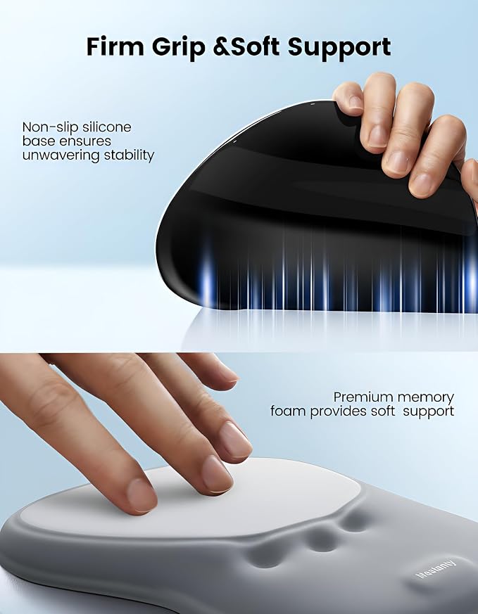 Meatanty Mouse Pad with Wrist Rest, Ergonomic Mouse Wrist Support, Desk Mouse Mat Computer Accessories, Soft Memory Foam Palm Hand Pain Relief, Non-Slip Laptop Cushion, Office Home Gaming School-Gray