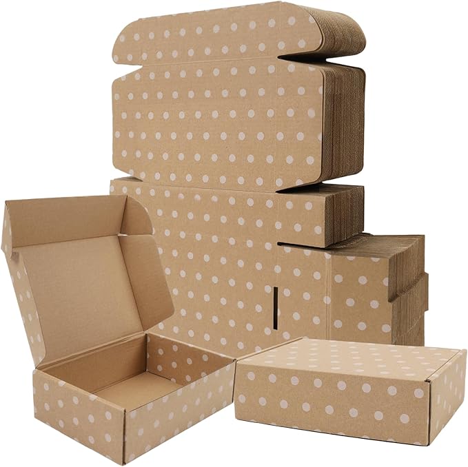 BIOBROWN 7x5x2" Small Shipping Boxes 50 Pack, Kraft Dots Corrugated Cardboard Mailer Boxes Bulk for Packaging Small Business Mailing Gift