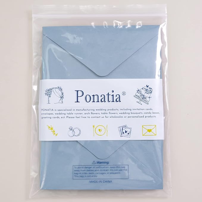 PONATIA 50PCS/Pack A4 Envelopes 4x6 Envelopes for Weddings Invitations, Birthday Party Cards, Gift cards Envelopesngs Invitation Cards, (Dusty Blue, A4)