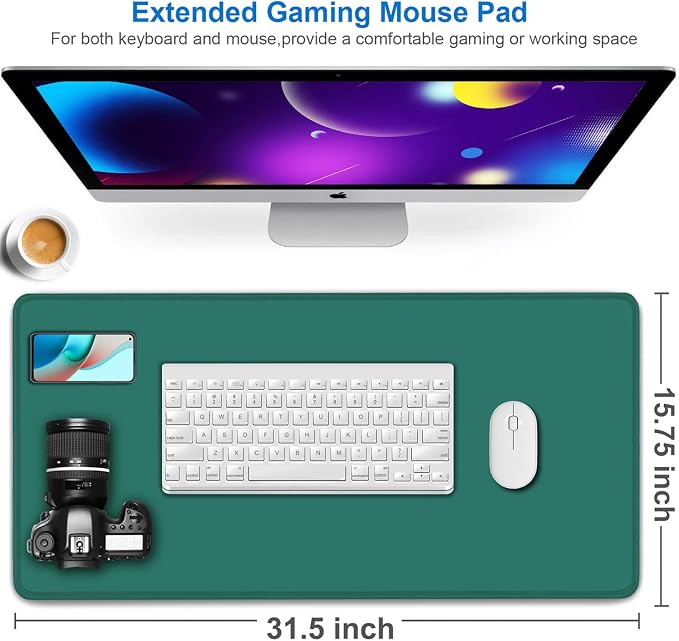 Mouse Pad Large, 31.5x15.7 inch Gaming Computer Keyboard Mouse Mat, Water Resist Non-Slip Mousepad Rubber Base Long XXL Mouse Pad for Work & Gaming, Office & Home, Green