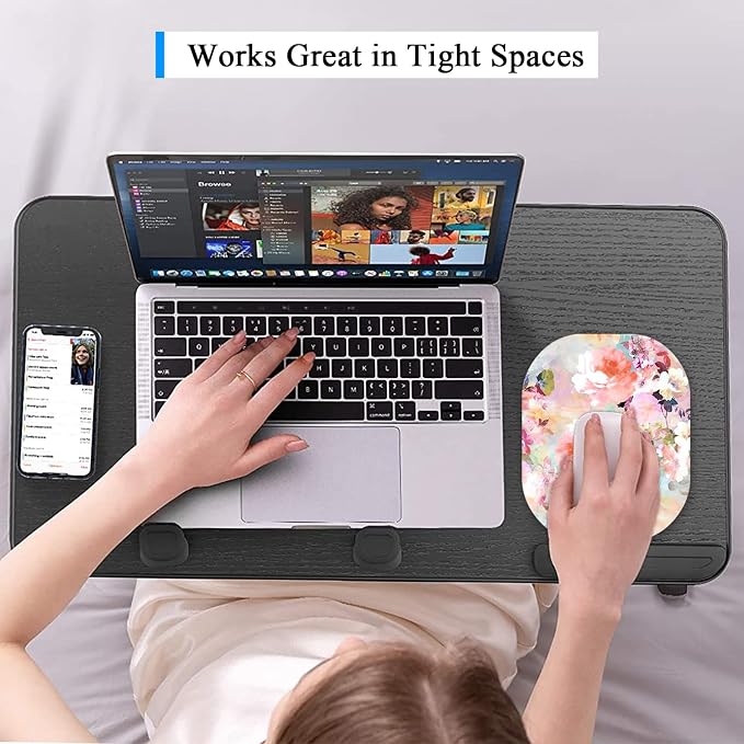 Small Mouse Pad 6 x 7 Inch, Oval Mini Mouse Pad with Non-Slip Rubber Base, Waterproof Compact Mouse Mat for Laptop Computer Wireless Mouse Keyboard Tray Home Office Travel, Peonies Floral