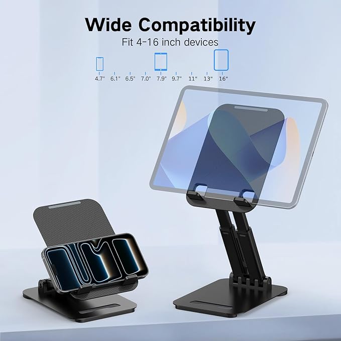 Tablet Stand for iPad Holder, Adjustable Tablet Holder for Desk, Foldable Portable Monitor Stand Compatible with 4-16" Tablets Such as Kindle, Switch, iPad Pro/Air/Mini