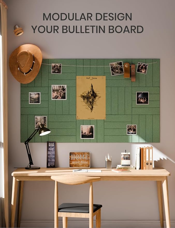 Fluxynara 36" x 24" Large Felt Bulletin Board, Moss Green | 6 Pack Cork Board Alternative with 30 Safe Adhesive Tabs, Felt Pin Boards for Wall Decor, Home, Office, Classroom, Dorm