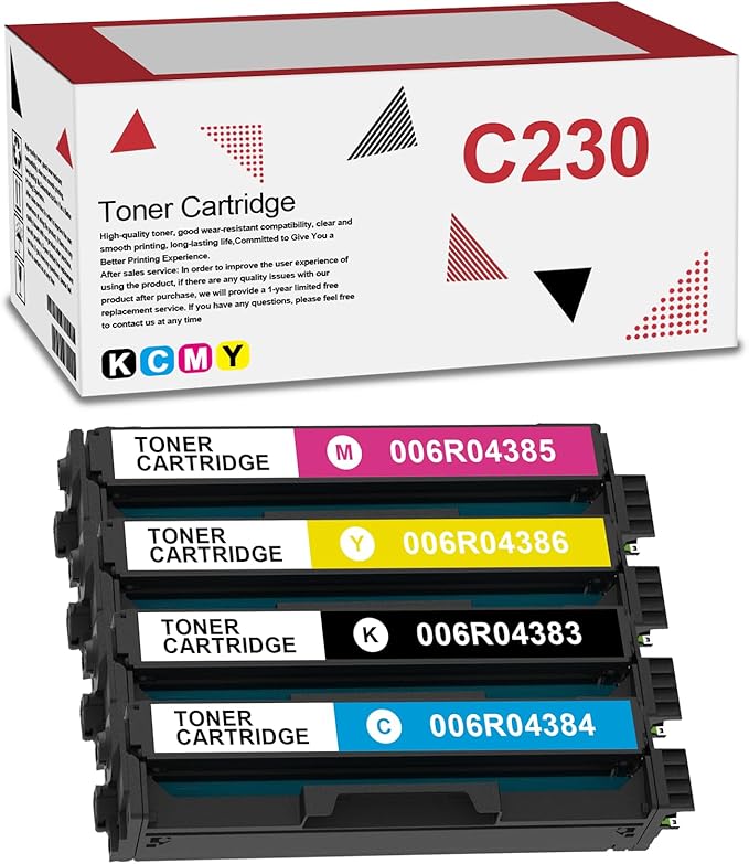 Compatible with Xerox C230 C235 Toner Cartridge High Yield with Chip (006r04383 006r04384 006r04385 006r04386) for C230 C230DNI C235 C235DNI Printers (4 Pack,Black,Cyan, Magenta, Yellow)