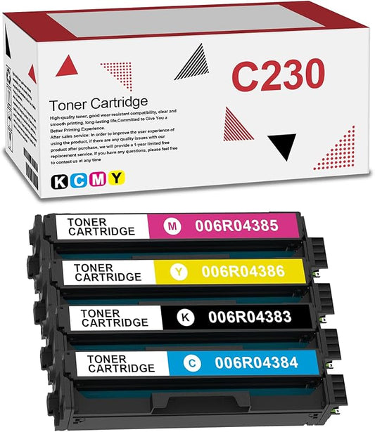 Compatible with Xerox C230 C235 Toner Cartridge High Yield with Chip (006r04383 006r04384 006r04385 006r04386) for C230 C230DNI C235 C235DNI Printers (4 Pack,Black,Cyan, Magenta, Yellow)
