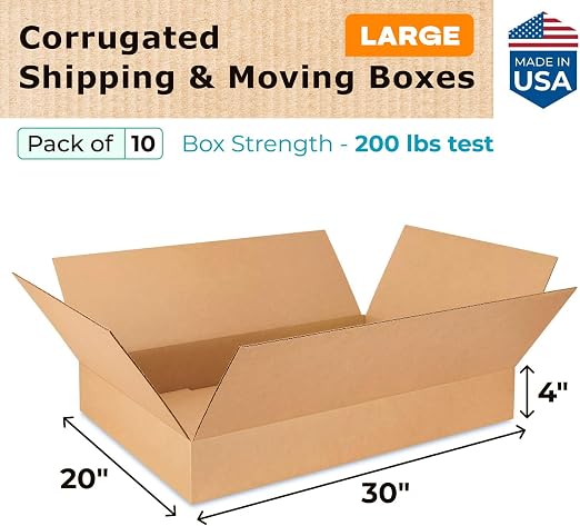 Large Shipping & Moving Boxes 30x20x4 inches (10-Pack) - Extra Strength 200 lb vs Regular - Corrugated Strong Cardboard Boxes - Heavy Duty Large Cardboard Box by IDL Packaging | Extra Strength 200 lb vs Regular - Corrugated Strong Cardboard Boxes - Hea...