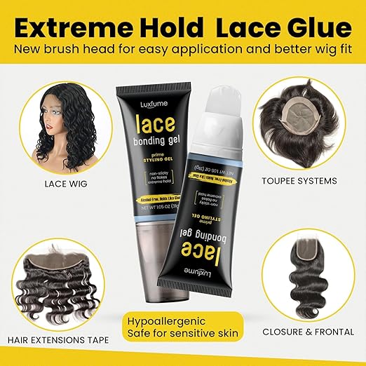 Lace Bonding Gel,Wig Glue Lace Glue,New Brush Head Design,Invisible & Skin-Friendly Formula,Bold Hold Lace Glue for Wigs,Temporary Daily Hold for Lace Front Wigs and Hair,for Women & Men