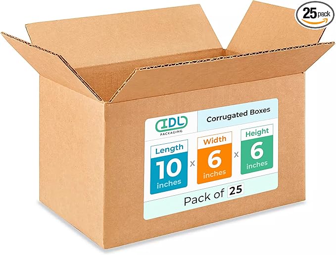 Medium Moving & Shipping Boxes 10"L x 6"W x 6"H (25-Pack) - Extra Strength 200 lb vs Regular - USA-Made Corrugated Packing Boxes for USPS/UPS/FEDEX - Durable Cardboard Shipping Box by IDL Packaging