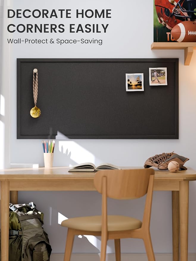 Fluxynara 47.2" x 23.6" Felt Frame Bulletin Board, Black | Cork Board Alternative with 36 Removable Adhesive Tabs, Foldable Pin Board for Wall, Home, Office, Classroom & Dorm