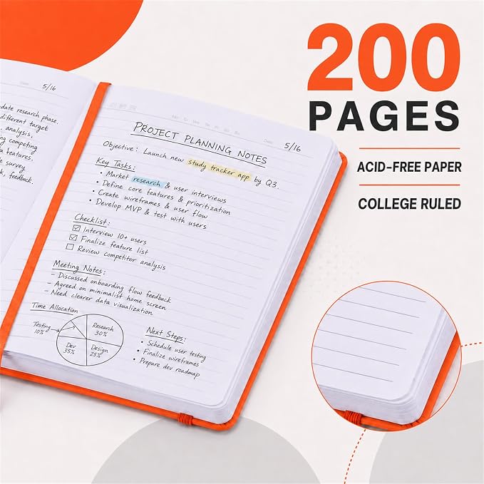 Hardcover-Journal-Notebooks, A5 Lined Journals Notebook for Writing 200 Pages, 8.2 x 5.5 inch, Classic Ruled Notebooks for Work/Travel/College (Orange- 6 Pack)