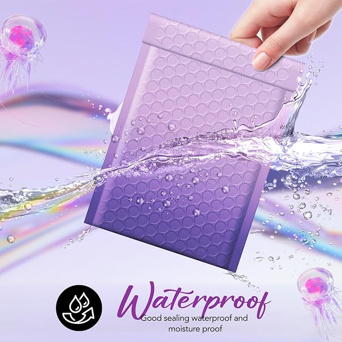 Fuxury Opaque 4x8 Bubble Mailer 100 Pack,Gradient Purple Cute Design Bubble Envelopes,Strong Adhesion Pattern Padded Mailing Envelopes for Shipping Jewelry,Makeup #000 Thick Bubble Padded Mailer