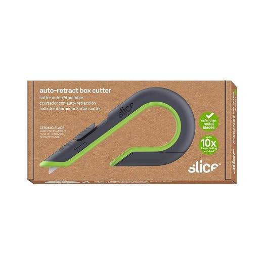 Slice Auto-Retractable Box Cutter, Heavy Duty Utility Knife, Safe Ceramic Blade Lasting 11x Longer than Metal, 6 Pack