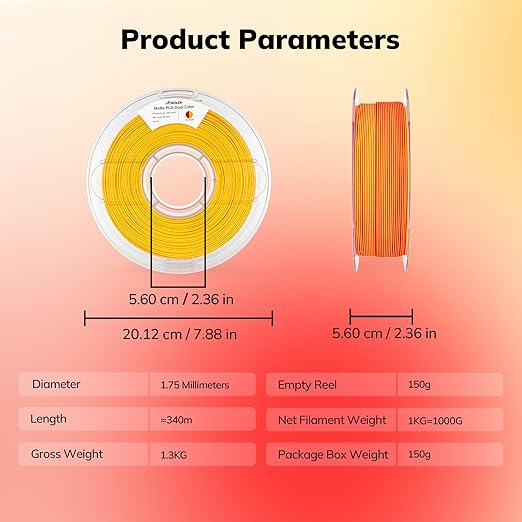 AMOLEN Matte PLA 3D Printer Filament - Dual Color Red Gold Filament, Smooth Finish Color Change 3D Printing Filament 1.75mm, 1KG/2.2lb