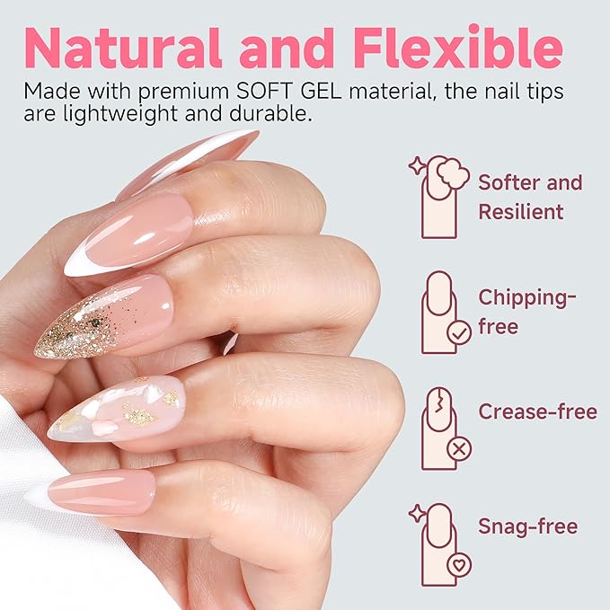 UNA GELLA Medium Stiletto Nail Tips Full Cover 120pcs Gel Nail Tips Stiletto Almond Pre-etched S tiletto Press on Nails Clear Acrylic Fake False Nails for Nail Extensions Home DIY Salon 12 Sizes