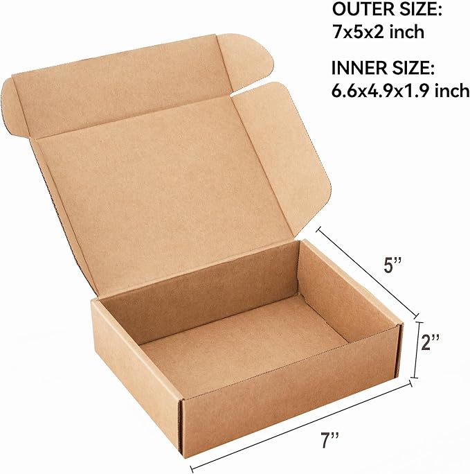 7x5x2 Inch Small Shipping Boxes 25-Pack, Brown Corrugated Cardboard Mailer Boxes for Mailing & Packaging, Gifts, DIY Crafts, Ecommerce, Small Business