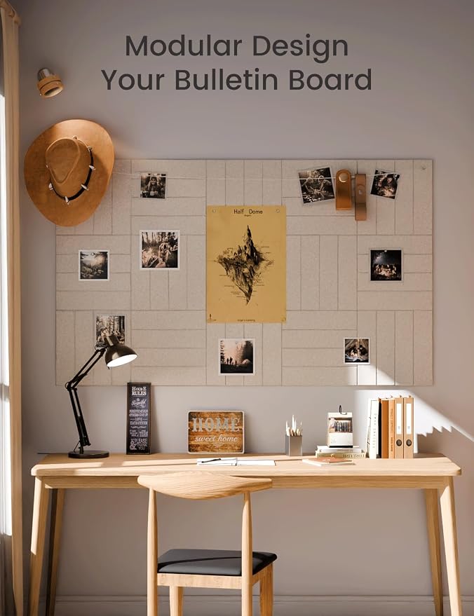 Fluxynara 48" x 36" Large Felt Bulletin Board, Oatmeal | 12 Pack Cork Board Alternative with 60 Safe Adhesive Tabs, Pin Boards for Wall Decor, Home, Office, Classroom,Dorm