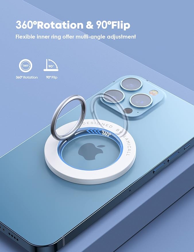 Lamicall Magnetic Phone Grip for MagSafe Accessories, Strong Magnet Ring | 360° Rotation, 1s Snap Finger Hand Holder, Stand Kickstand for iPhone 17 16 15 14 13 12 Pro Max Air, White Mag Safe Decor
