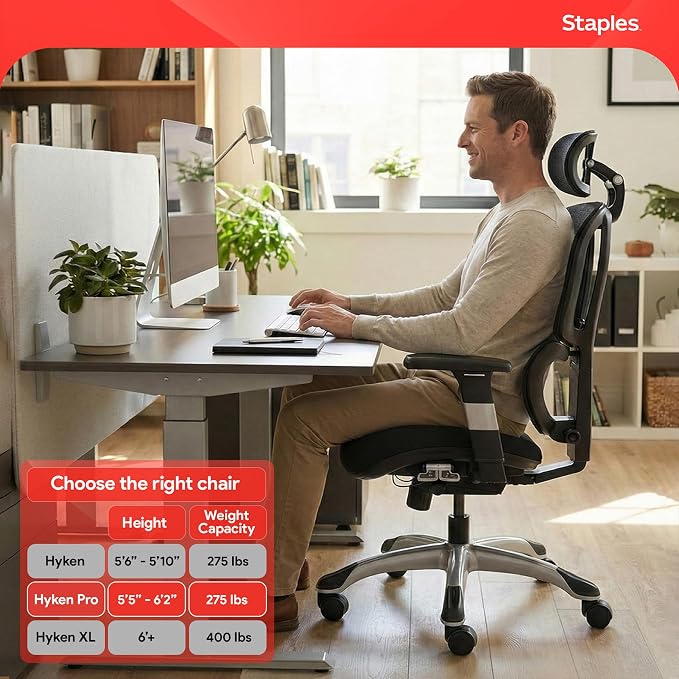 Staples Ergonomic Mesh Task Chair with Lumbar Support, Swivel, Black | Ideal for home offices, workstations, and everyday desk use.