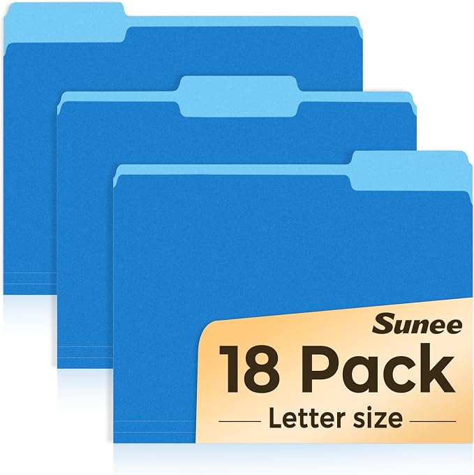 SUNEE File Folders, 18 Pack Manilla Folders 8.5 x 11, Colored Folder Office Organization Home School Folders for Documents Files Paper,Blue Colors