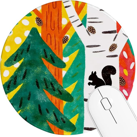 Round Mouse pad, high-end Texture, Sewn Edge Design, Anti-Slip Rubber Base. 8.6 x 8.6 inches (Pine Squirrel)