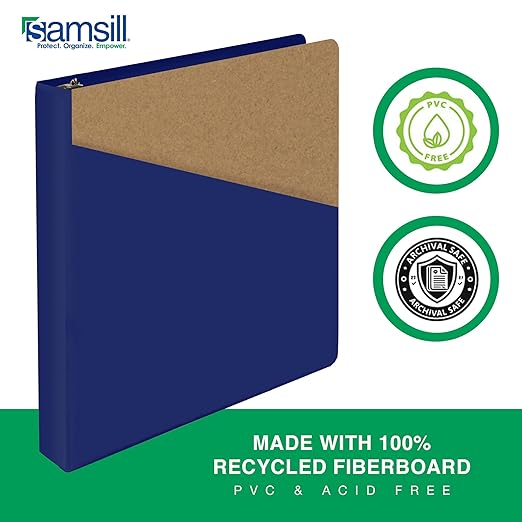 Samsill Durable 1 Inch Binder, D Ring Binder, Customizable Clear View Cover, Dark Blue, Holds 225 Pages
