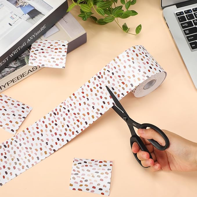 Zonon 65 Feet Bulletin Board Borders Boho Dots Trim for Classroom | White with Colorful Dots, Straight Edge Design, Ideal for Classroom Bulletin Boards, Back to School Decoration