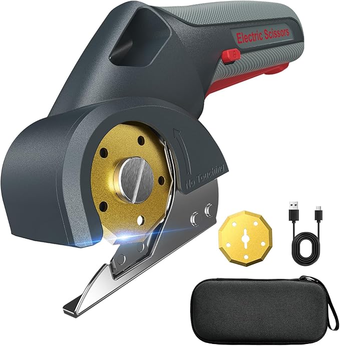 2025 Upgrade 4V Cordless Cutting Tool, Cardboard Cutter with 2 Titanium Blades, 2000mAh Battery, Electric Chop Saw for Fabric, Cardboard, Leather, Carpet - Ash Grey