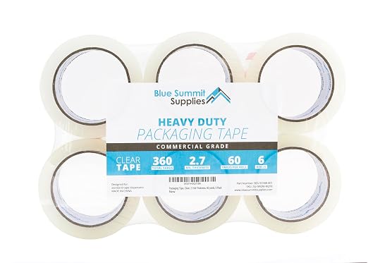 Blue Summit Supplies 6 Pack Clear Packing Tape, 1.88" x 60 yd, 2.7mil | heavy duty adhesive, 2 in wide shipping tape, fits standard tape guns, for moving boxes and packaging