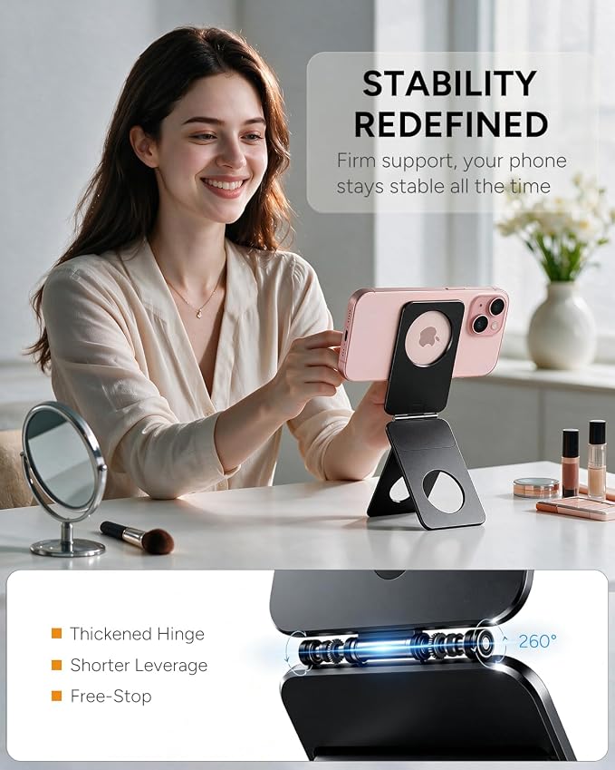 1ST IDEA for Magsafe Tripod, Tripod for iPhone Lightweight Aluminum Alloy & Angle Adjustment & Strong Magnets iPhone Tripod Stand Compatible with 17/16/15/14/13/12 (Included Metal Ring)