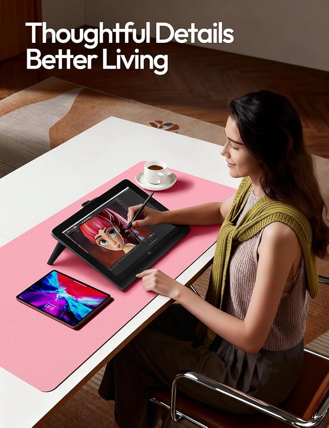 YSAGi Leather Desk Protector, Office Mat, Large Mouse Mat, Non-Slip PU Leather Blotter, Laptop Desk, Waterproof Writing Pad for Office and Home (Pink, 47.2" x 23.6")