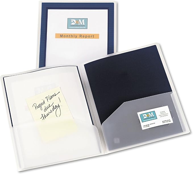 Avery Flexi-View Two Pocket Folders, Holds up to 50 Sheets, 2 Navy Blue Folders (47846)
