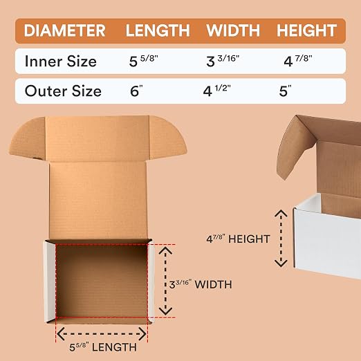 Box USA 6" Deluxe Shipping Boxes, 6"L x 4 1/2"W x 5"H, 50-Pack - White Box Mailers for Packaging, Storage, Gifts or Bulk Business Orders