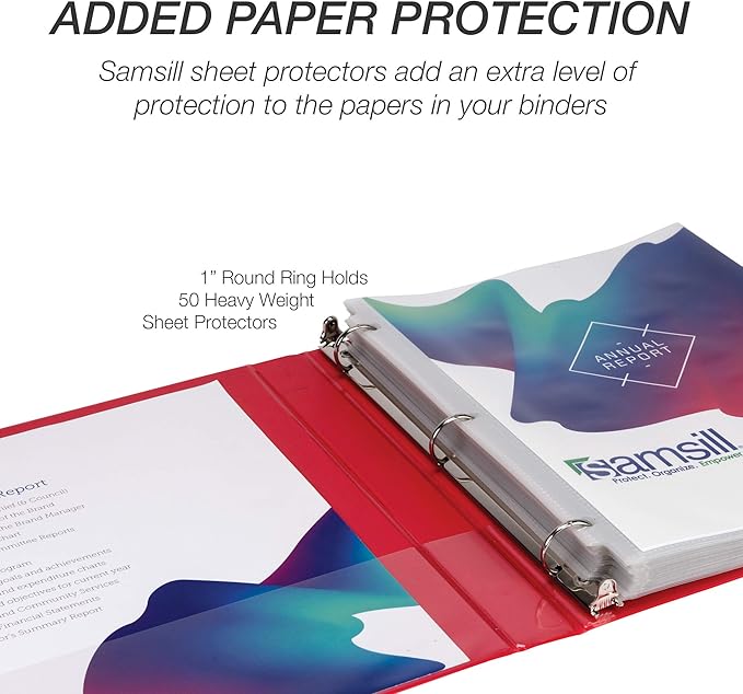 Samsill Durable 1 Inch Binder, Round Ring Customizable Clear View Binder, Red, 8 Pack (MP88433)