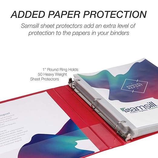 Samsill 1 Inch 3 Ring Binder, Economy Round Ring, Clear View Cover, 200 Sheet Capacity - for School, Home, Office - Ruby Red