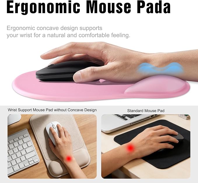Ergonomic Mouse Pad with Wrist Rest - Gel Wrist Support Mousepad with Non-Slip PU Base for Computer, Laptop, Office & Home