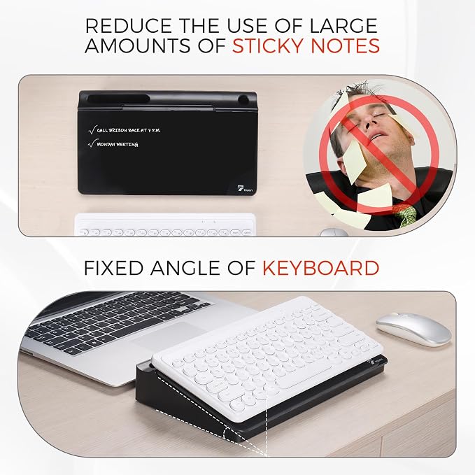 TOWON Compact Glass Desktop Whiteboard with Storage 12x7 in, Black | Dry erase writing surface, 5 markers, eraser and holder included, for the office, home or school desk