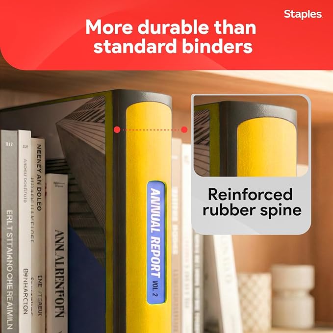 Staples Heavy-Duty 3-Inch D-Ring Binder, Yellow – Large Capacity 3-Ring Binder, Holds Up to 600 Sheets for School & Office