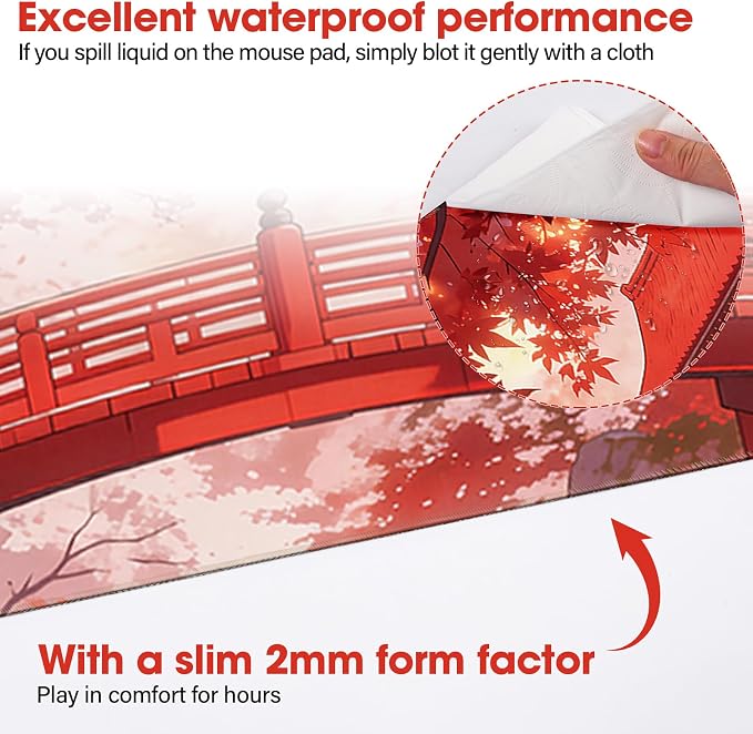 Large Mouse Pad 31.5x15.7 Inch - Starter Desk Mat, Maple Leaf | Office and Gaming Non Slip Rubber Bottom Stitched Edges Easy Clean