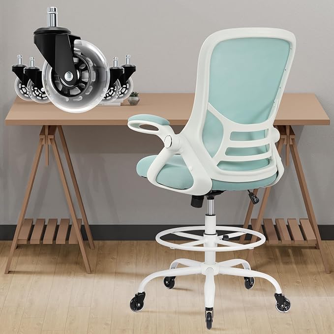 Drafting Chair Tall Office, Ergonomic Standing Desk Stool Adjustable Drafting Chair Big Tall Drafting Office Chair Blue
