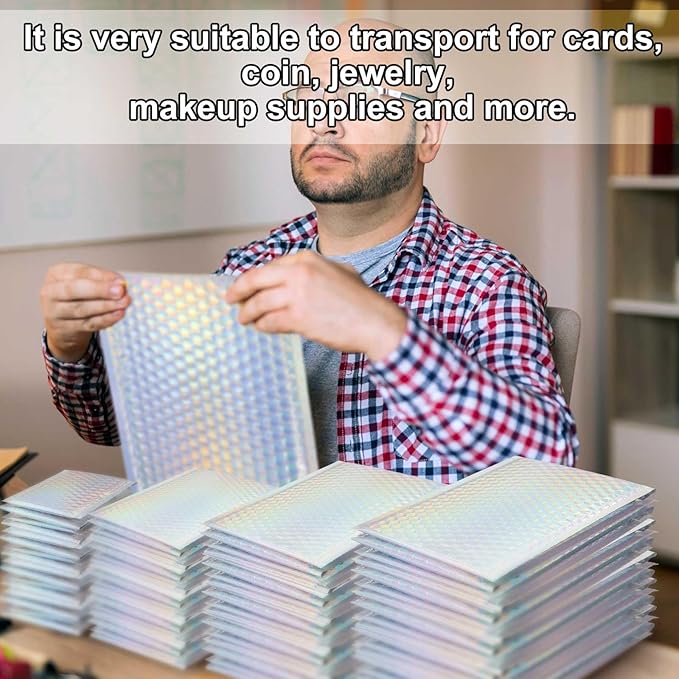 Henoyso 100 Pcs Bubble Mailer 4 Sizes Self Adhesive Waterproof Padded Envelopes Cushioning Seal Bubble Shipping Envelopes for Mailing Packaging Small Business Packing Supplies (Laser)