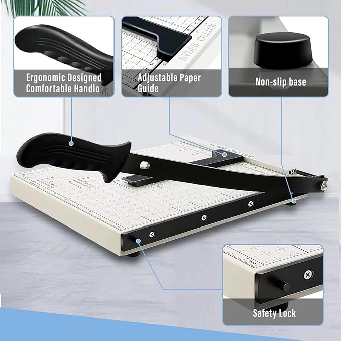 12" Guillotine Paper Cutter,Paper Cutter for Cardstock Heavy Duty 12 inch,Cut Cleanly and Quickly,12" Cut Length,10 Sheet Capacity.Paper Trimmer for Classroom,Cardstock, Art Projects,and Office Use.A4