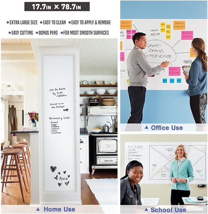 Nicpro 4 Pack Dry Erase Whiteboard Sticker Wall Decal 17.7" X 78.7"(6.5 ft) | Self-Adhesive White Board Peel Stick Paper to Do List with 12PCS Water-Based Pens for School, Office, Home, Kids Drawing