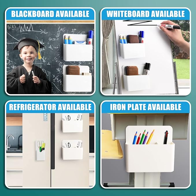 2 Pcs Magnetic Marker Holder Wall Mount Marker Caddy Pencil Holder for Dry Erase Whiteboard Fridge, Self Adhesive Marker Pen Holder for Home Office School (White&LL)