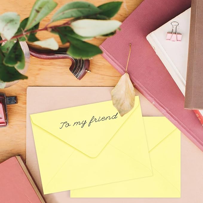 50 Pack A7 Envelopes, Light Yellow Greeting Card Envelopes Self Seal, 5.24 x 7.24 in Envelopes for Birthday Graduation Baby Shower Wedding Invitation Cards